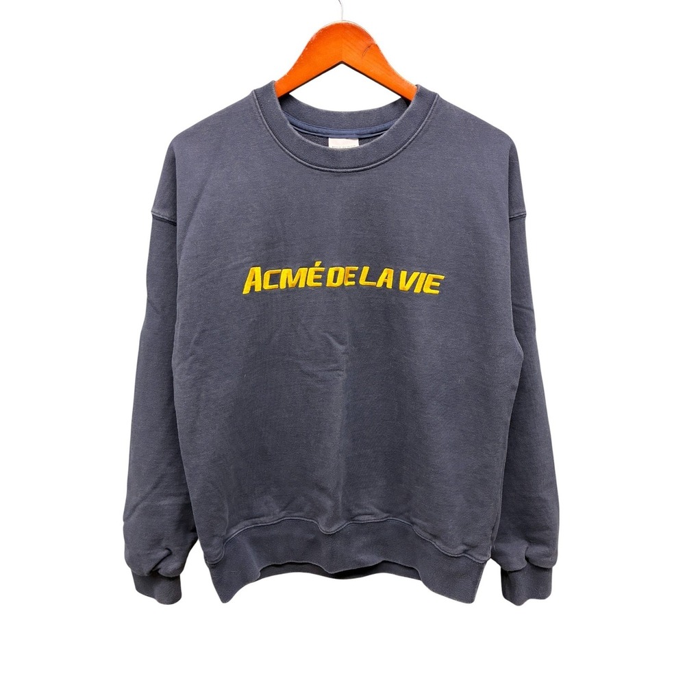 Acme De La Vie ADLV Spellout Sweatshirt Mens M Blue Embroidered Oversized Street
